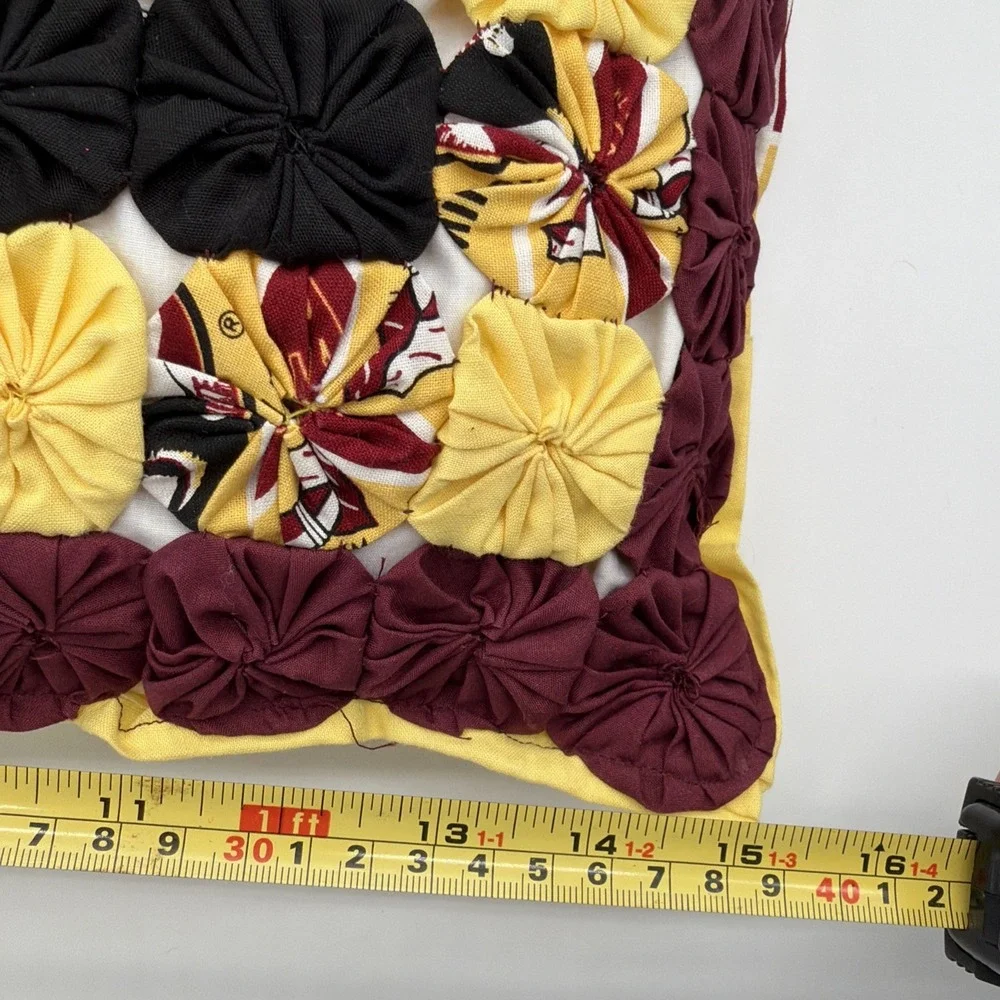 YoYo Quilt Pillow Handmade Cottage FSU SEMINOLES Granny Core Sports Pillow 15x15